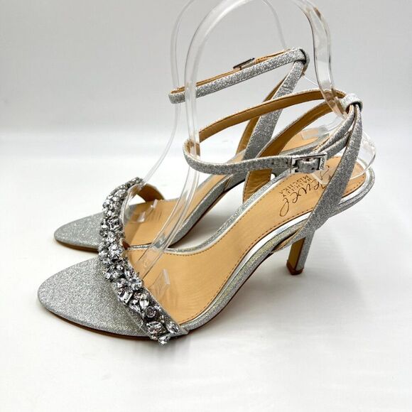 Jewel‎ Badgley Mischka Womens Size 6.5 Jeweled Silver Dress Sandals Heels Shoes - Picture 5 of 12